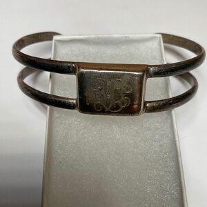 Sterling Silver Mexican Open Cuff Bracelet, initials SRN, 2.5 inches across